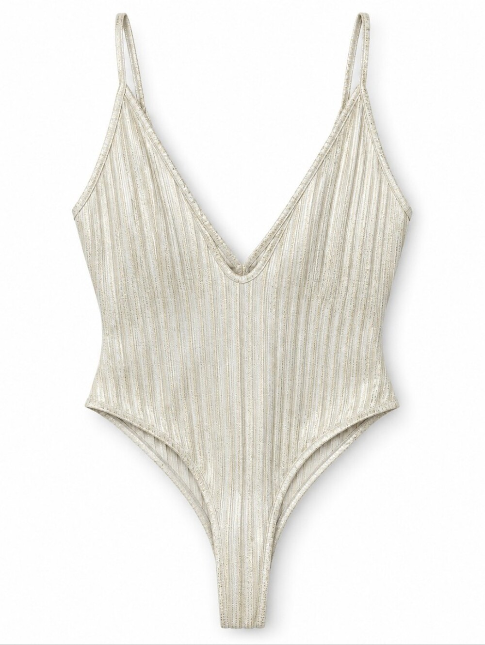 Love J M/L Champagne Shimmer Ribbed Bodysuit Y2K Going Out Glam